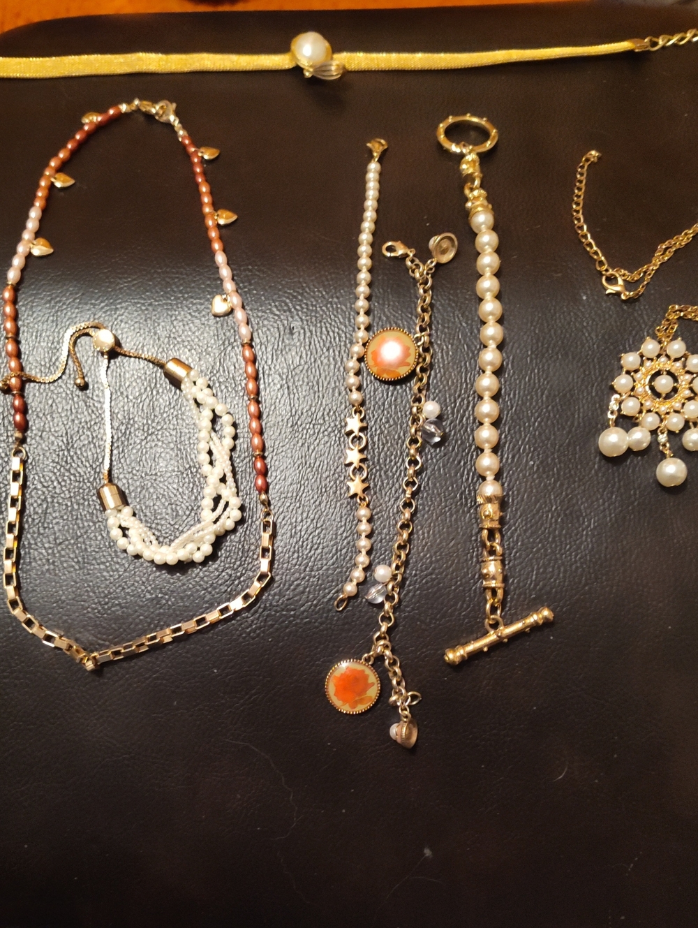 Gold and Pearl Multi-Strand Women's Necklace and Bracelet Set